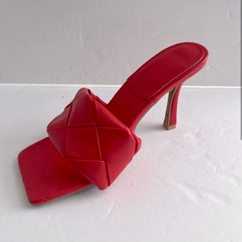 Women Square Open Toe Woven Sandals Stiletto Slip On Heel Shoes Size 8.5 NWT - Picture 5 of 7